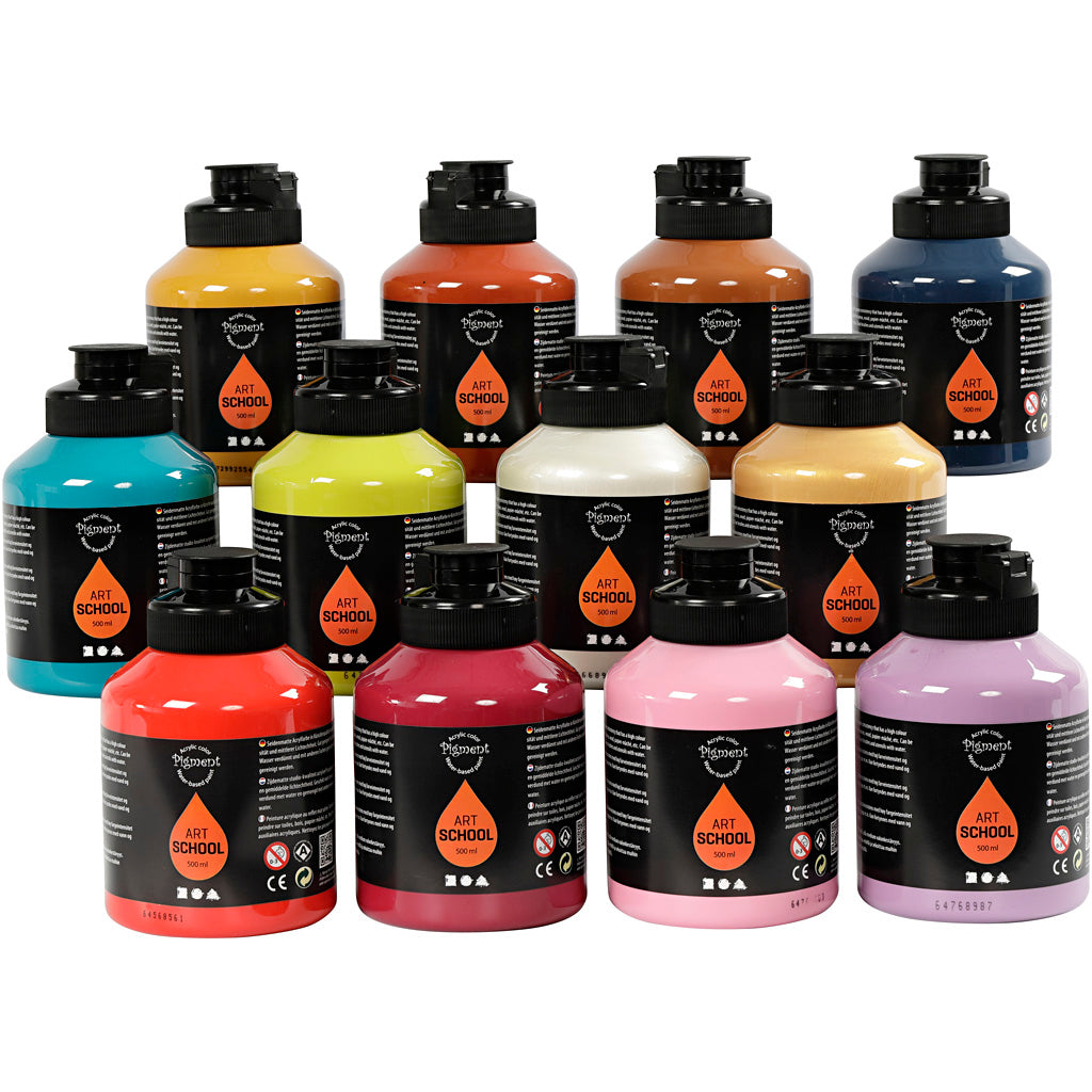 Pittura acrilica pigmentata, semilucida, colori extra, 12x500 ml 1 scatola