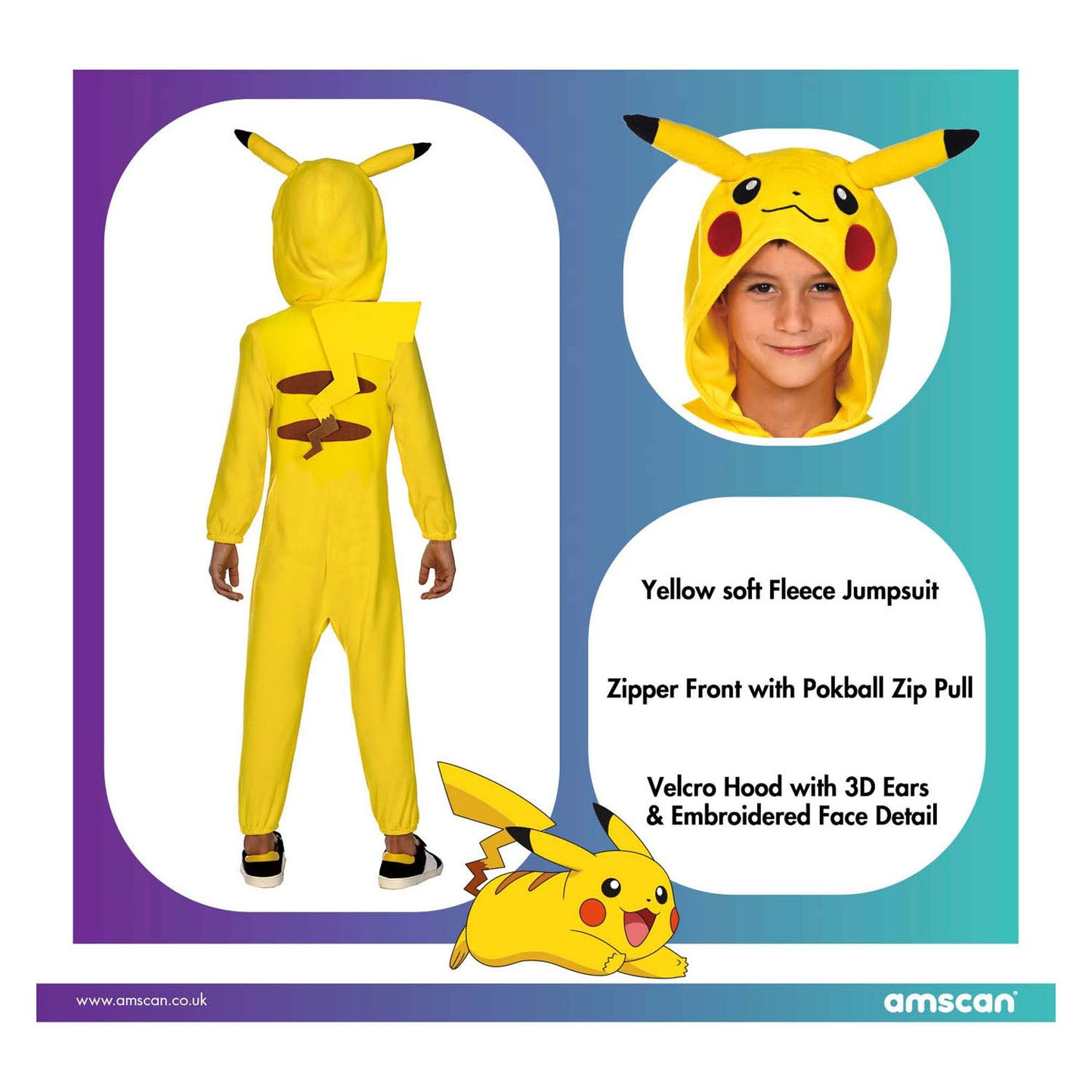 Disfraces de Niños Pokemon Pikachu Onesie, 6-8 años