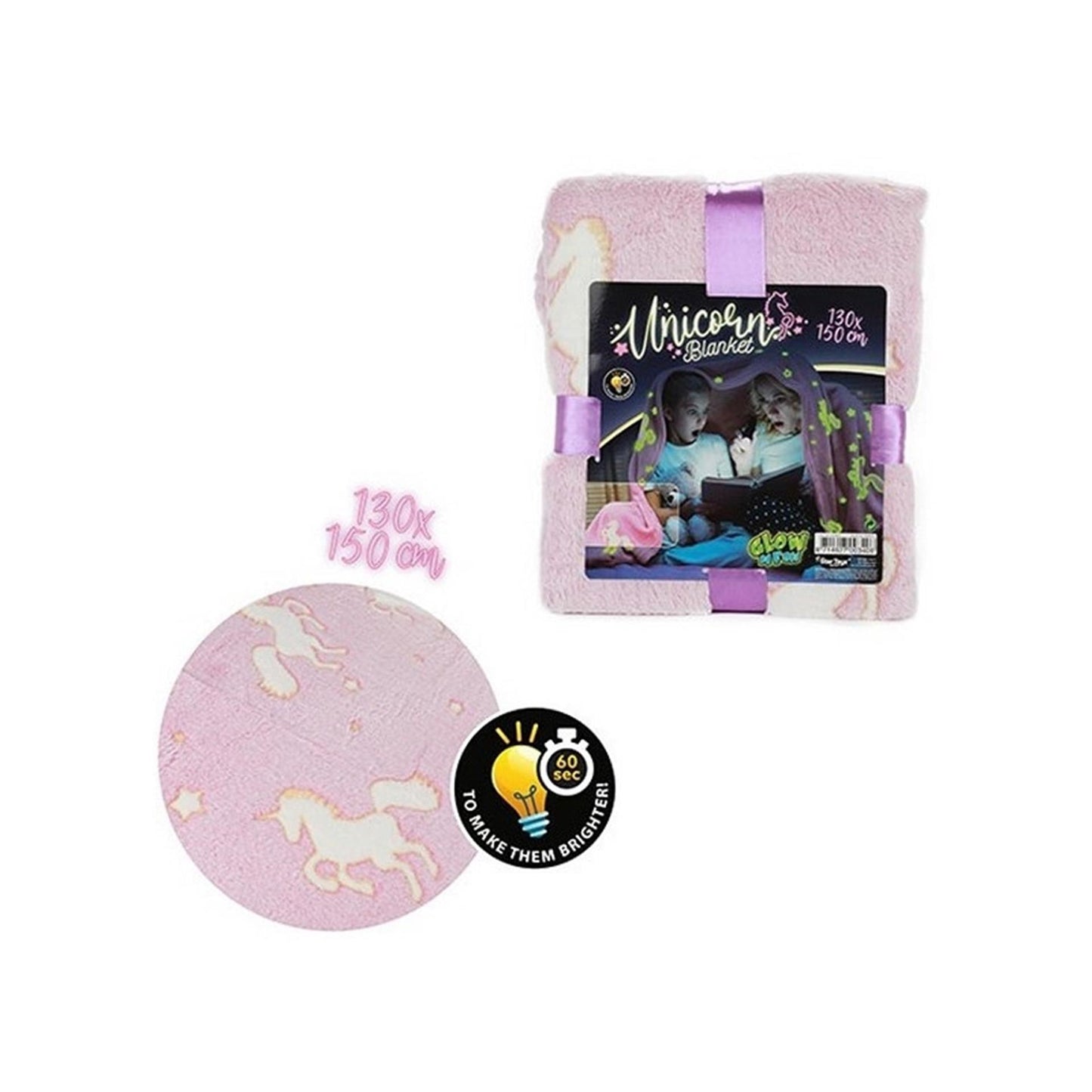 TOI TOYS GLOW N Fun Glow in the Dark Deken Eenhoorn, 130x150cm