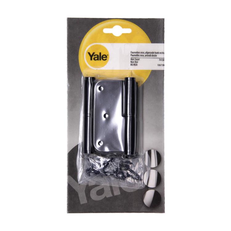 Yale 1067394 - 3 cerniere inox finitura nero opaco angolo destro 80x80mm | 4 pezzi