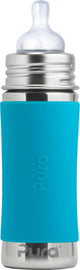 Pura teat bottle 325 ml - plastic-free - drinking bottle - prevents stomach cramps - dishwasher safe - including silicone teat, travel cap and sleeve - top is interchangeable - versatile - aqua