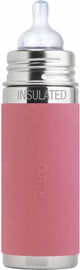 Pura thermos teat bottle 260 ml - thermos - thermos bottle - plastic-free - with insulation wall - prevents stomach cramps - including silicone teat, travel cap and sleeve - pink