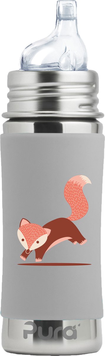 Pura spout bottle 325 ml - spout cup - grows with you - plastic-free - dishwasher safe - including silicone spout, travel cap and sleeve - fox sleeve