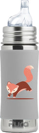 Pura spout bottle 325 ml - spout cup - grows with you - plastic-free - dishwasher safe - including silicone spout, travel cap and sleeve - fox sleeve