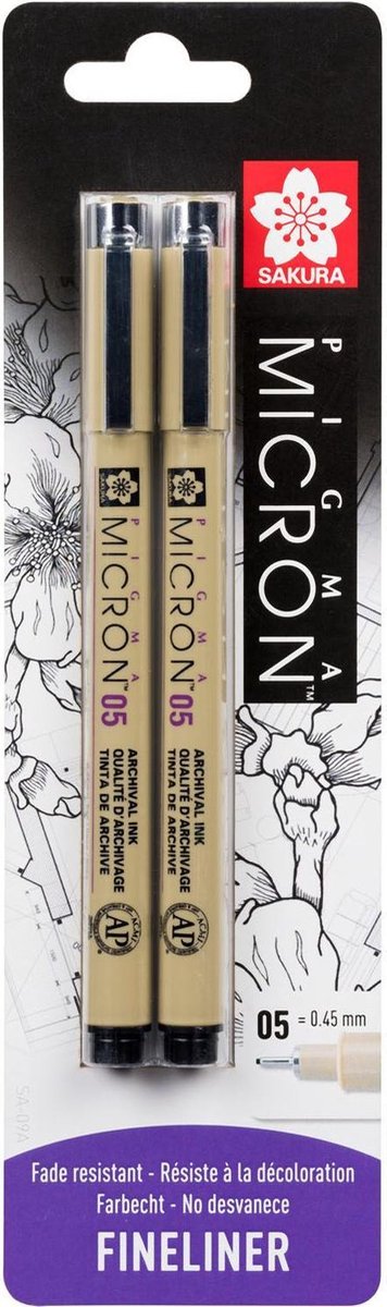 Sakura Blister Card Pigma Micron 05 0,45 mm nero, 2 pezzi