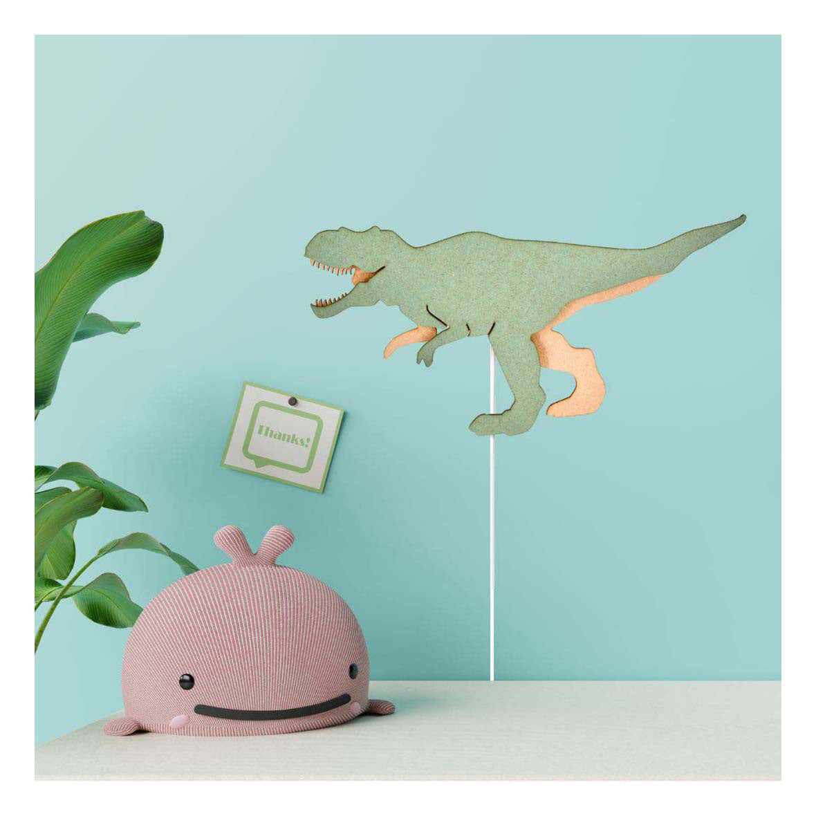 De tjalle y jasper - lámpara de pared dino t-rex - madera