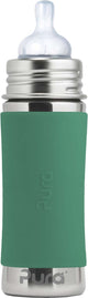 Pura teat bottle 325 ml - plastic-free - drinking bottle - prevents stomach cramps - dishwasher safe - including silicone teat, travel cap and sleeve - top is interchangeable - versatile - mint