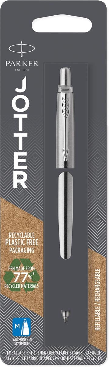 Bolígrafo Parker Jotter | acero inoxidable con acabado cromado | punto medio | tinta azul
