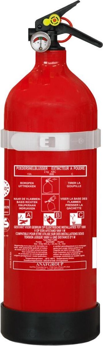 Estintore a polvere Anaf - 2 kg - adatto per classi di incendio a, b e c - compreso di staffa di sospensione