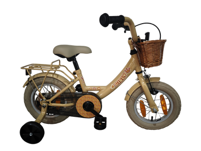 Bicicleta infantil Bikefun girly de 12 pulgadas - con cesta, ruedas auxiliares y buje de freno - dorada