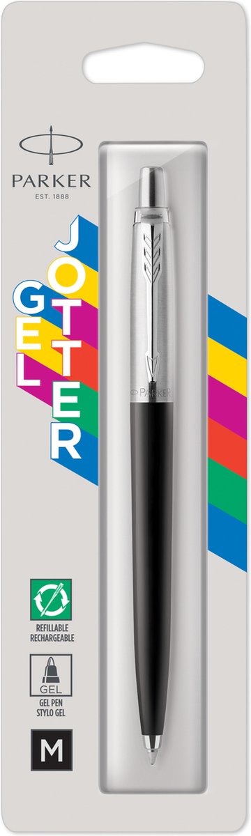 Penna gel Parker Jotter | acciaio inossidabile e nero | punta media con inchiostro nero (0,7 mm)