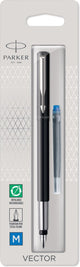 Penna stilografica Parker vettoriale | nero con finitura cromata | punto medio | inchiostro blu | appendere la linguetta