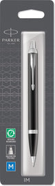 Parker im penna a sfera | vernice nera con finitura cromata | inchiostro blu a punta media