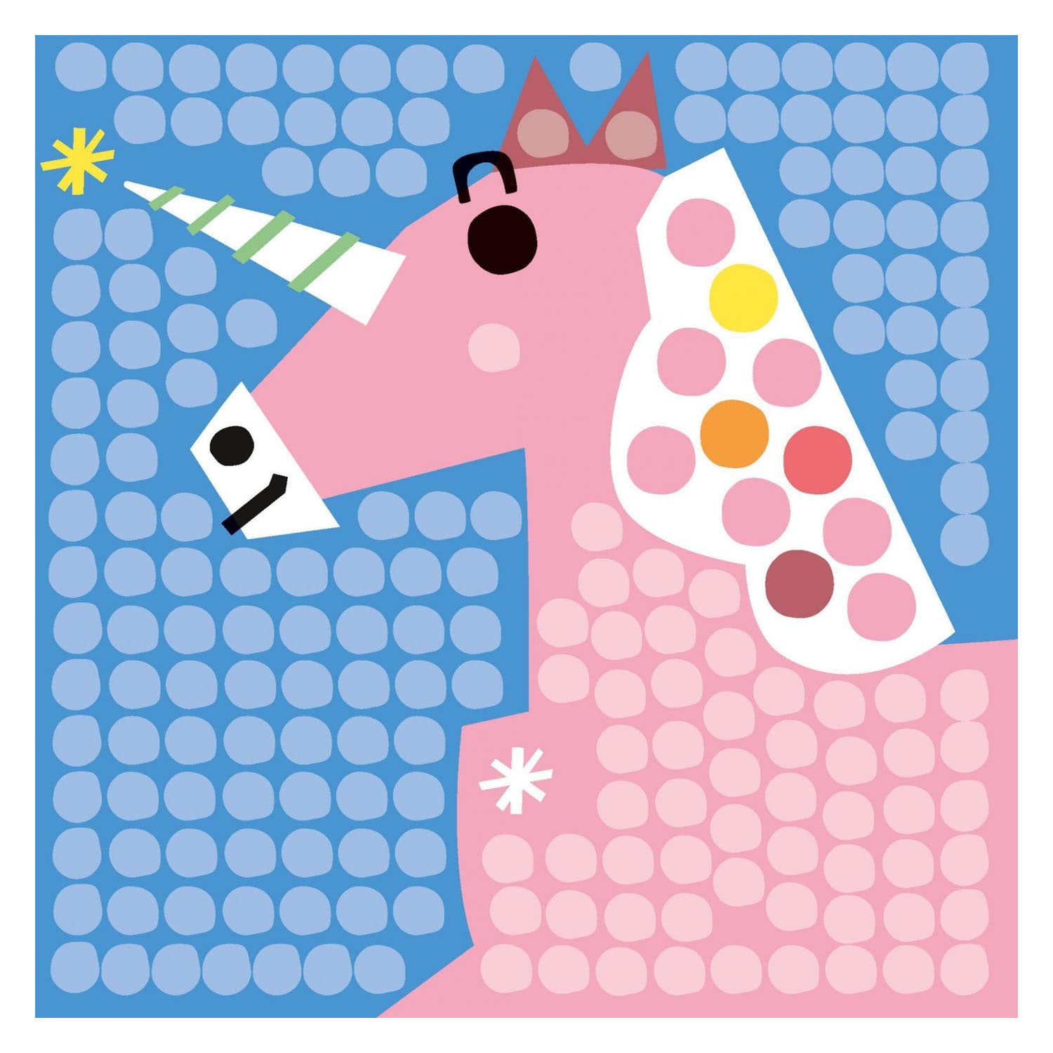 Le carte mosaico Playmais decorano l'unicorno
