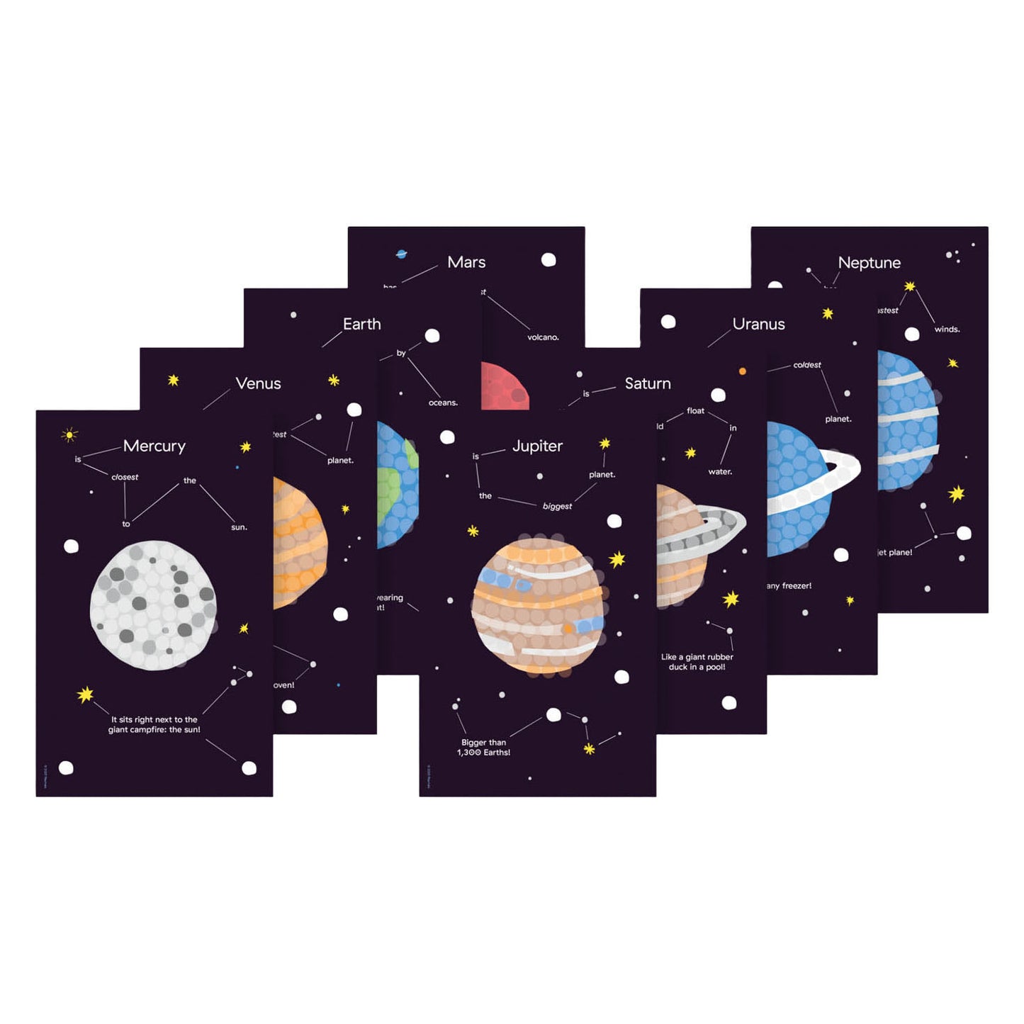Tarjetas de mosaico Playmais decoran el sistema solar