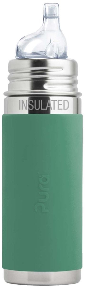Pura thermos spout bottle 260 ml - thermos - thermos flask - plastic-free - with insulation wall - including silicone spout, travel cap and sleeve - mint