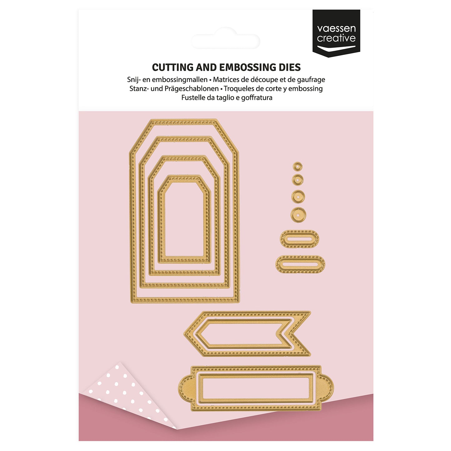 Vaessen creative • mini fustelle da taglio e goffratura etichette per banner trapezio 14 pz.