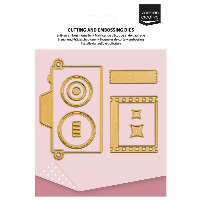 Vaessen creative • mini fustelle per taglio e goffratura macchina fotografica vintage 9 pz.