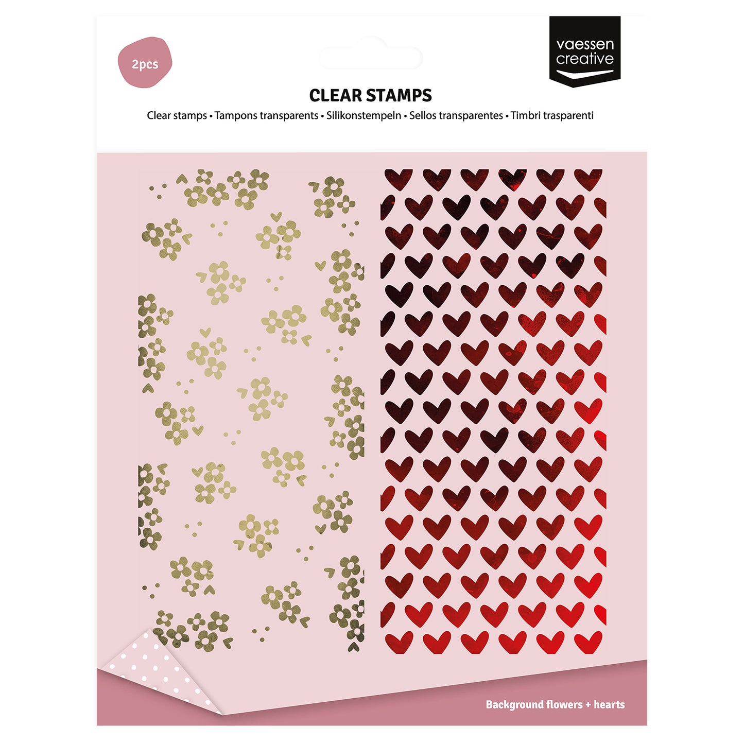 Vaessen creative • timbri trasparenti sfondo cuori fiori 2 pezzi.