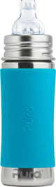 Pura spout bottle 325 ml - spout cup - grows with you - plastic-free - dishwasher safe - including silicone spout, travel cap and sleeve - aqua