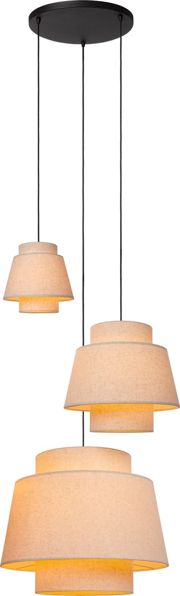 Lucide tribute - lampada a sospensione - ø 76 cm - 3xe27 - adatta per loft e soffitti alti - beige - japandi