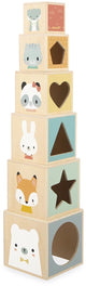 Janod - pure - torre apilable de madera con 6 cubos - motivos numéricos y animales