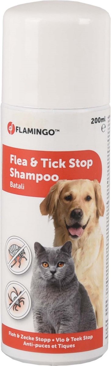 Champú antipulgas para perros Flamingo - champú antipulgas batali 200ml - champú antiparasitario - contra pulgas - garrapatas y ácaros - con dimeticona - sin insecticida - apto a partir de 3 meses - fabricado en Europa