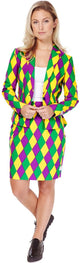 Opposuits harlequeen - vrouwen kostuum - clownspak - gekleurd - carnavalskleding - maat 42