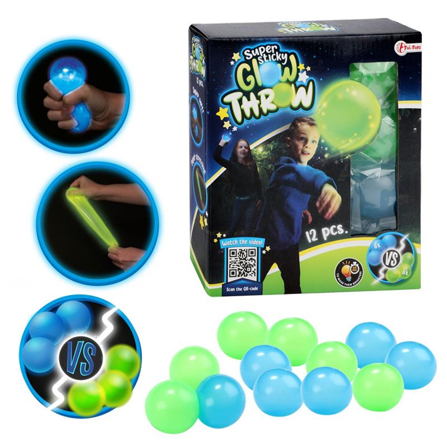 Toi-toys toi toys glow in the dark ballen glow throw 12-delig