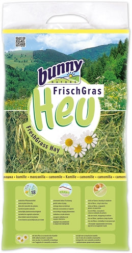 Naturaleza de conejito heno de hierba fresca con manzanilla