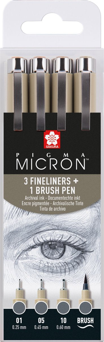 Sakura Pigma Micron Fineliner Set, 4 tamaños, gris refrescante