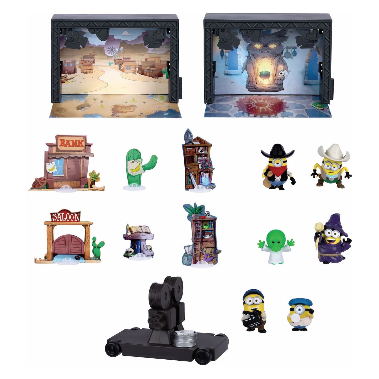 Moose Toys Minions Monsters - gran espacio de estudio con 2 estudios de cine - incl. 6 figuras de minions