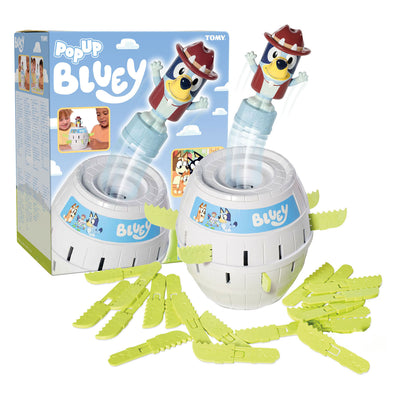 Tomy pop up bluey in de ton kinderspel