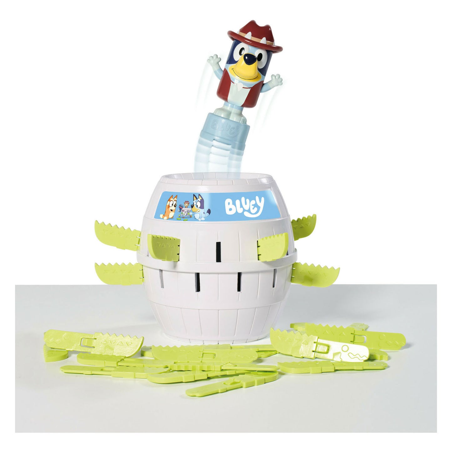 Tomy pop up bluey in de ton kinderspel