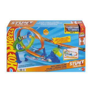 Mattel Hot Wheels Stunt Tracks Juego de pistas de ciclón de lanzamiento rápido y coche de juguete de metal