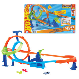 Mattel Hot Wheels Stunt Tracks Juego de pistas de ciclón de lanzamiento rápido y coche de juguete de metal