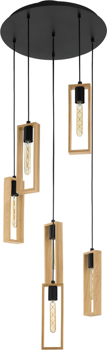 Lampada a sospensione Eglo littleton - e27 - ø 50 cm - legno - marrone nero - legno fsc