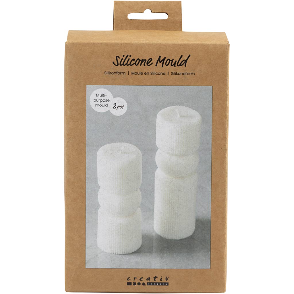 Stampo silicone Creativ company, cilindro rigato con arco, h: 11+14 cm, p 4+4 cm, 2 pezzi 1 scatola