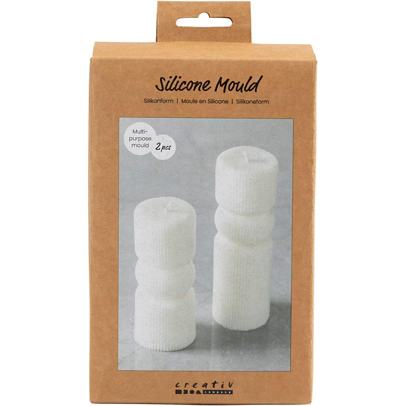 Stampo silicone Creativ company, cilindro rigato con arco, h: 11+14 cm, p 4+4 cm, 2 pezzi 1 scatola