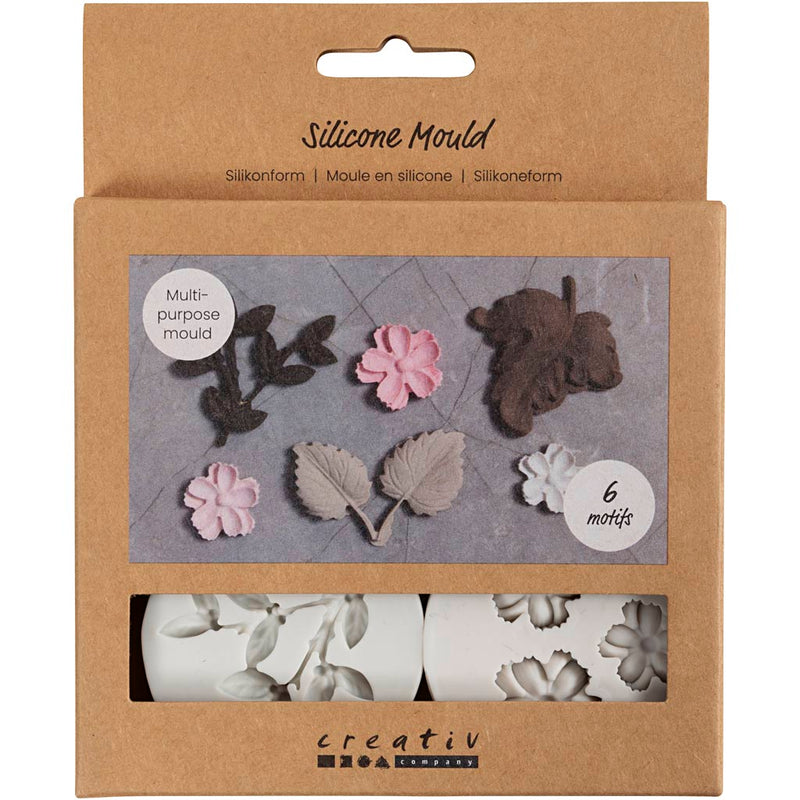 Forme in silicone, foglie e fiori dell'azienda Creativ, h: 0,5 cm, l: 1,8-4,5 cm, 4 pezzi 1 pezzo