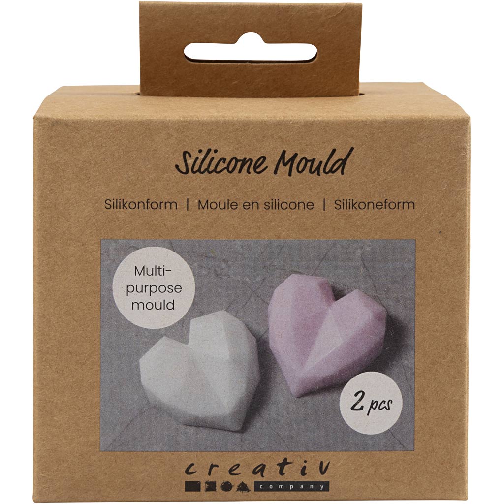 Creativ company formas de silicona, corazón facetado, alto: 2 cm, largo: 6 cm, ancho: 5,8 cm, 2 piezas 1 caja
