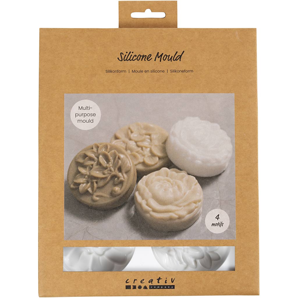 Creativ company formas de silicona, círculo con estampado floral, largo: 6,8 cm, ancho: 2,3 cm, 4 piezas 1 caja