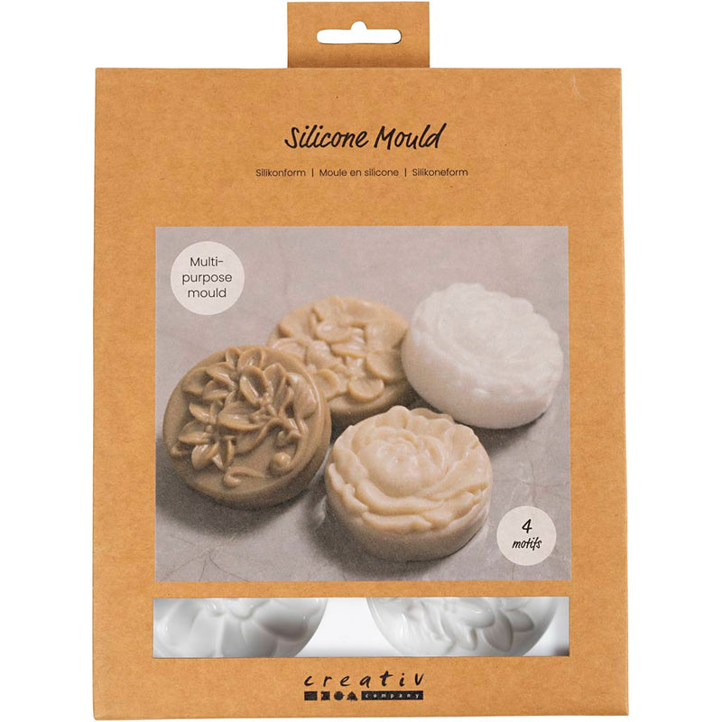 Forme in silicone Creative Company, cerchio con motivo floreale, l: 6,8 cm, l: 2,3 cm, 4 pezzi 1 scatola