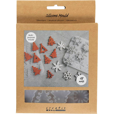 Creativ company formas de silicona, copos de nieve y árboles de Navidad, alto: 0,3 cm, ancho: 3,5 + 4,7 cm, con orificio para colgar, transparente mate, 2 piezas 1 pieza