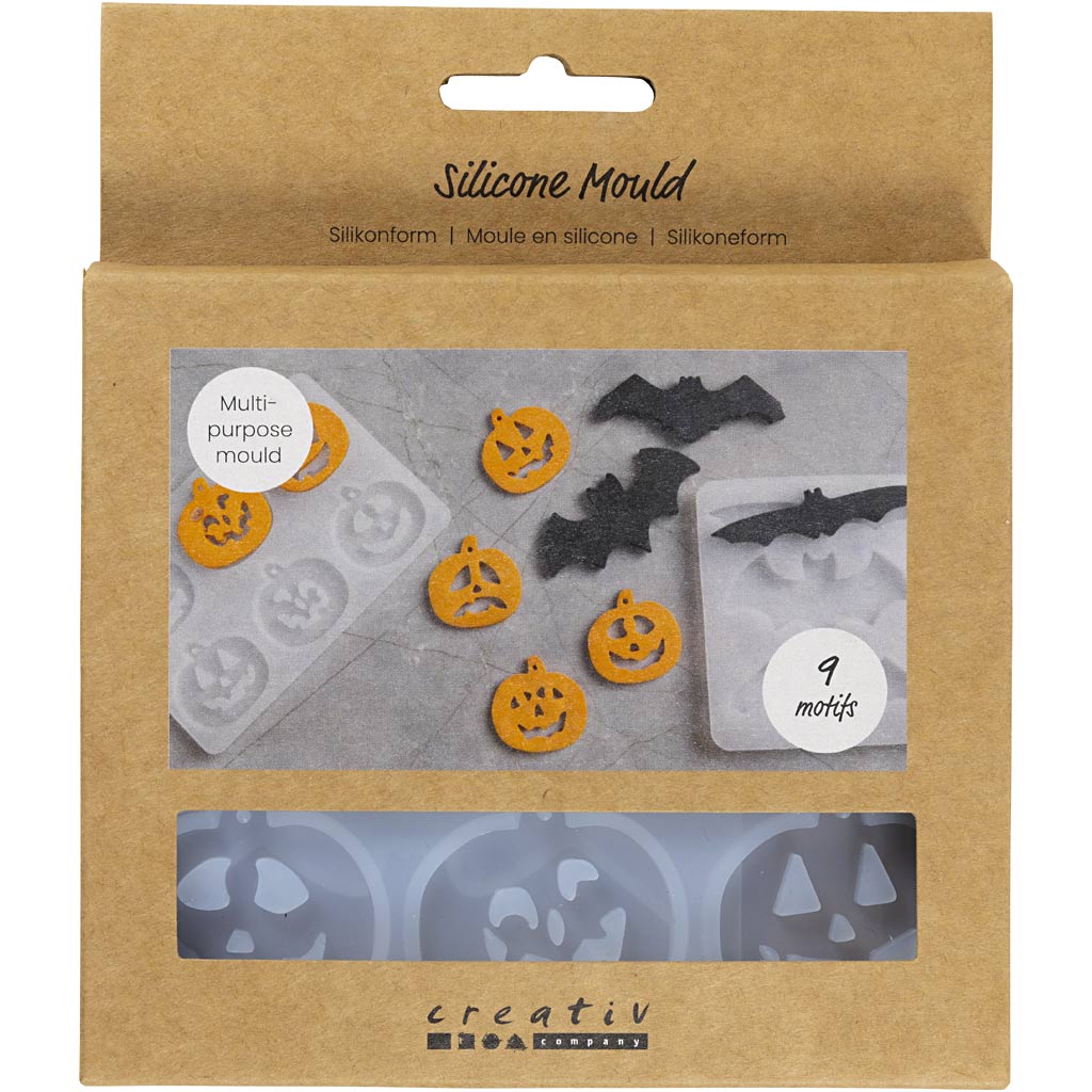 Creativ company formas de silicona, murciélagos y calabazas, al: 0,3+0,5 cm, ancho: 3+8 cm, transparente mate, 2 piezas 1 pieza