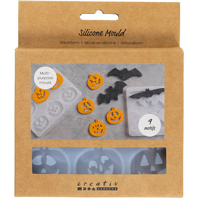 Forme in silicone Creativ Company, pipistrelli e zucche, h: 0,3+0,5 cm, l: 3+8 cm, trasparente opaco, 2 pezzi 1 pezzo