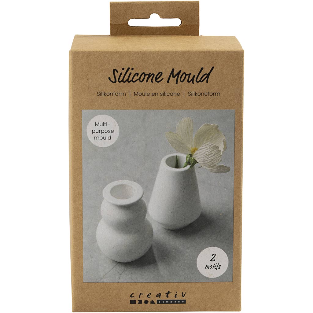 Stampi in silicone Creative Company, vaso e candeliere, h: 7,5 cm, d 5,5 cm, trasparente opaco, 2 pezzi 1 scatola
