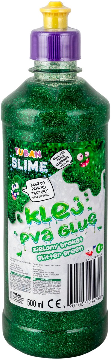 Colla glitter Tuban per slime PVA Green 500 ml - Divertimento artigianale per bambini.