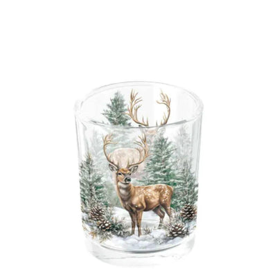 Ambiente theelichthouder winter stag white dia.5,5x6.6cm glas