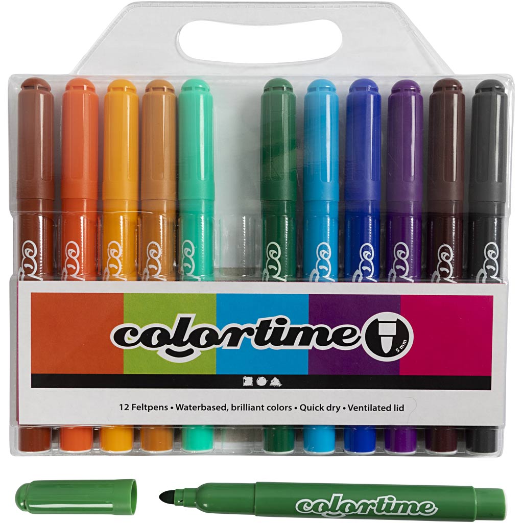 Pennarelli Colortime, larghezza tratto 5 mm, colori extra, 12 pezzi, 1 scatola